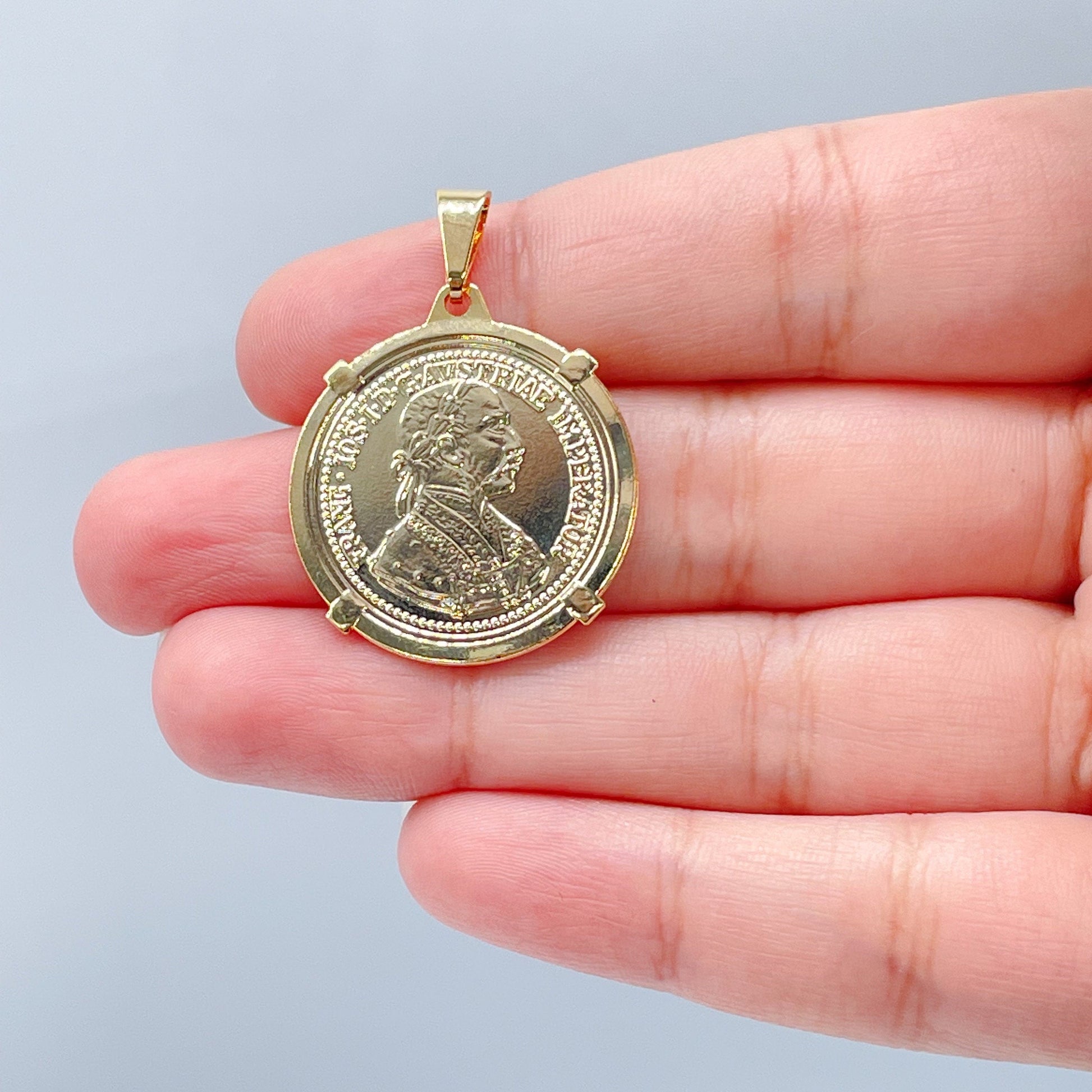 18k Gold Filled Coin Pendant: Austrian Francis Joseph Charm, 25mm