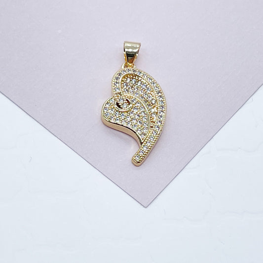 18k Gold Filled Heart Charm: Micro Pave Cubic Zirconia Pendant