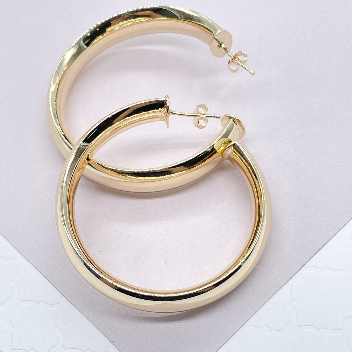 18k Gold Filled Plain Turn Around 10mm Thick Hoop Earrings Available in 30mm,
