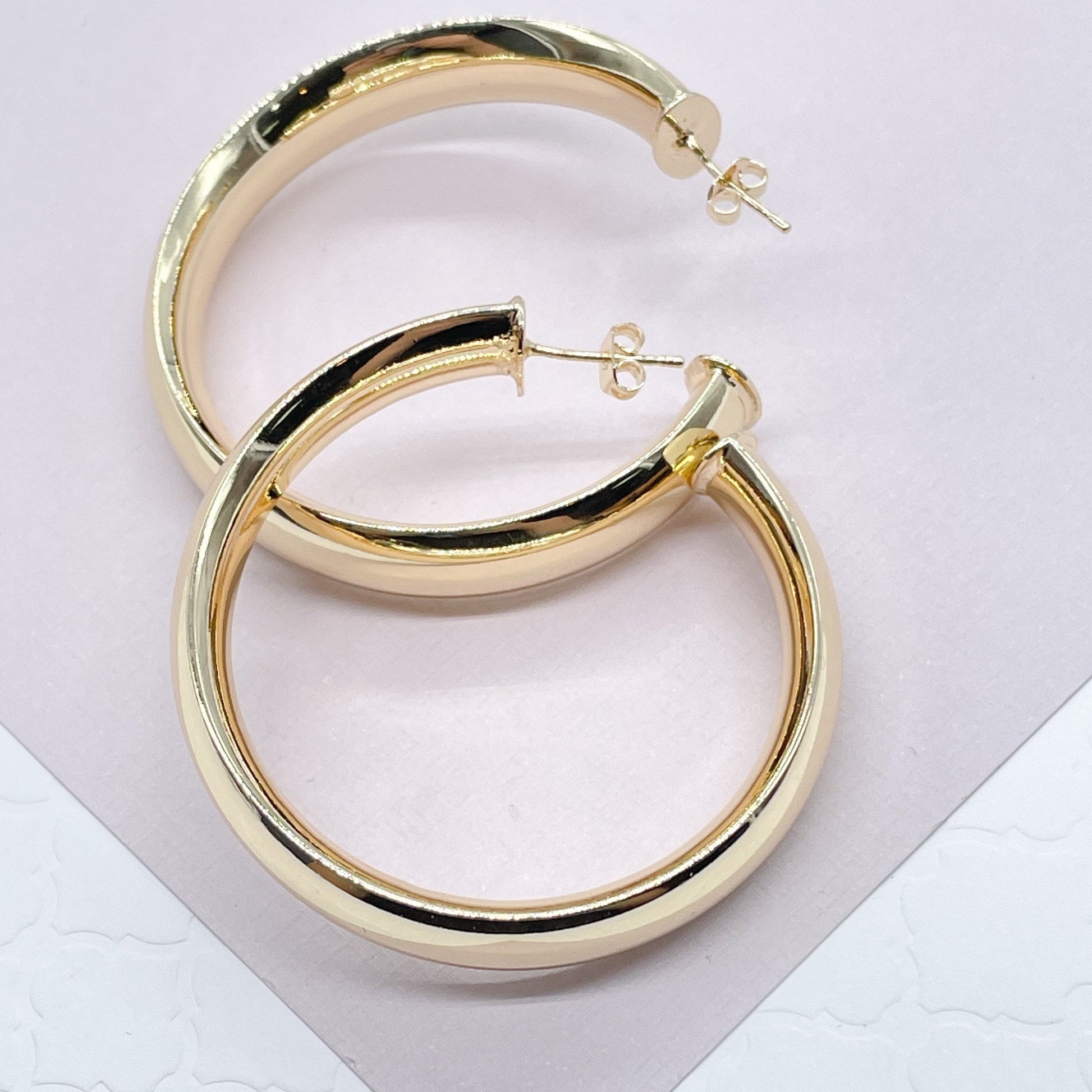 18k Gold Filled Plain Turn Around 10mm Thick Hoop Earrings Available in 30mm,