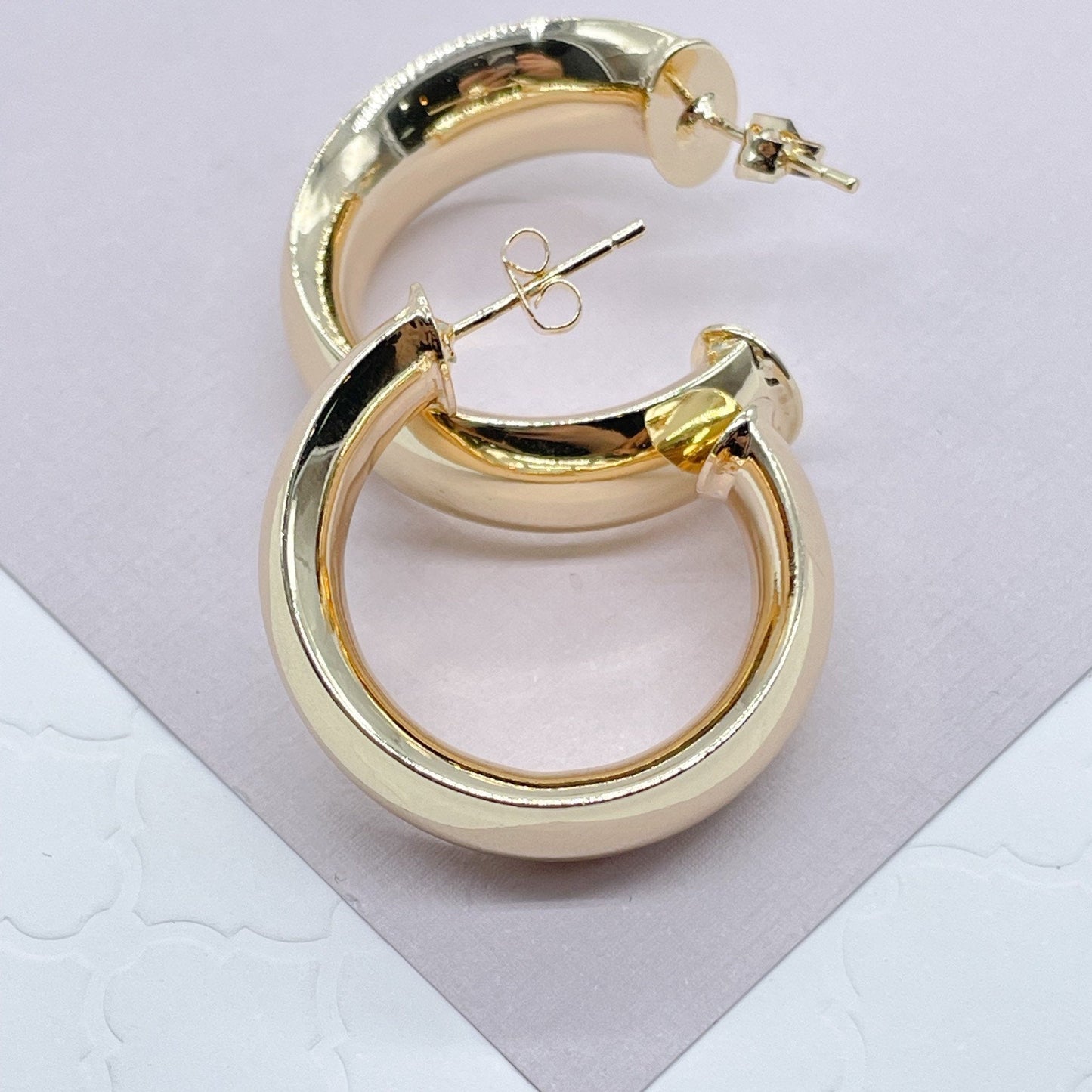 18k Gold Filled Plain Turn Around 10mm Thick Hoop Earrings Available in 30mm,
