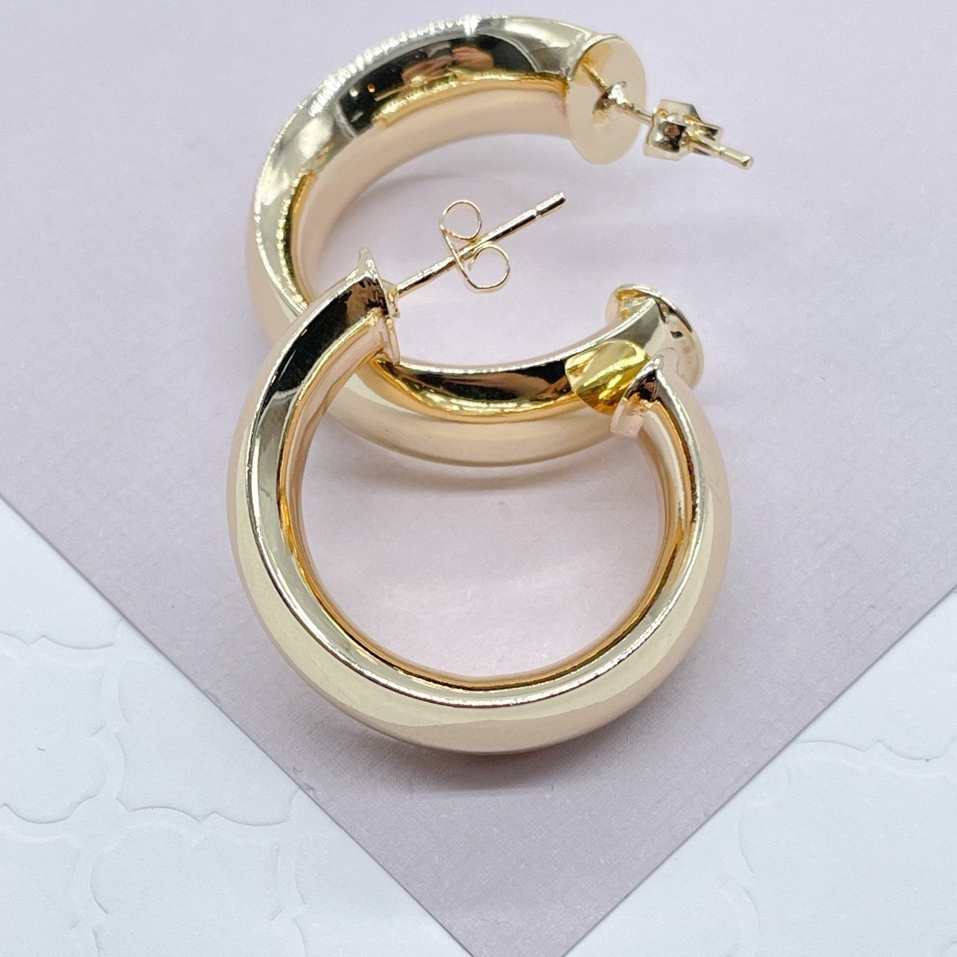 18k Gold Filled Plain Turn Around 10mm Thick Hoop Earrings Available in 30mm,