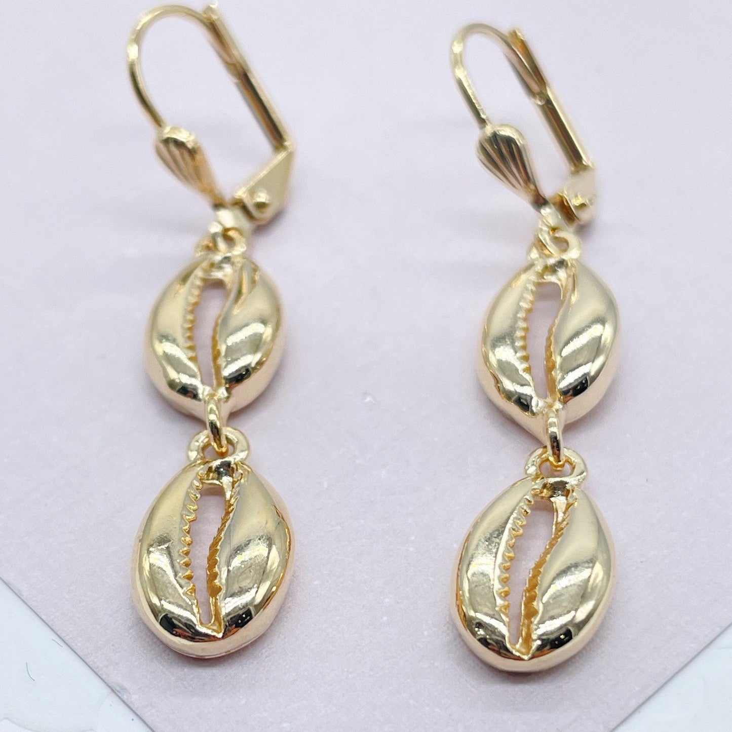 18k Gold Filled Light Hollow Cowrie Shells Dangling Earrings