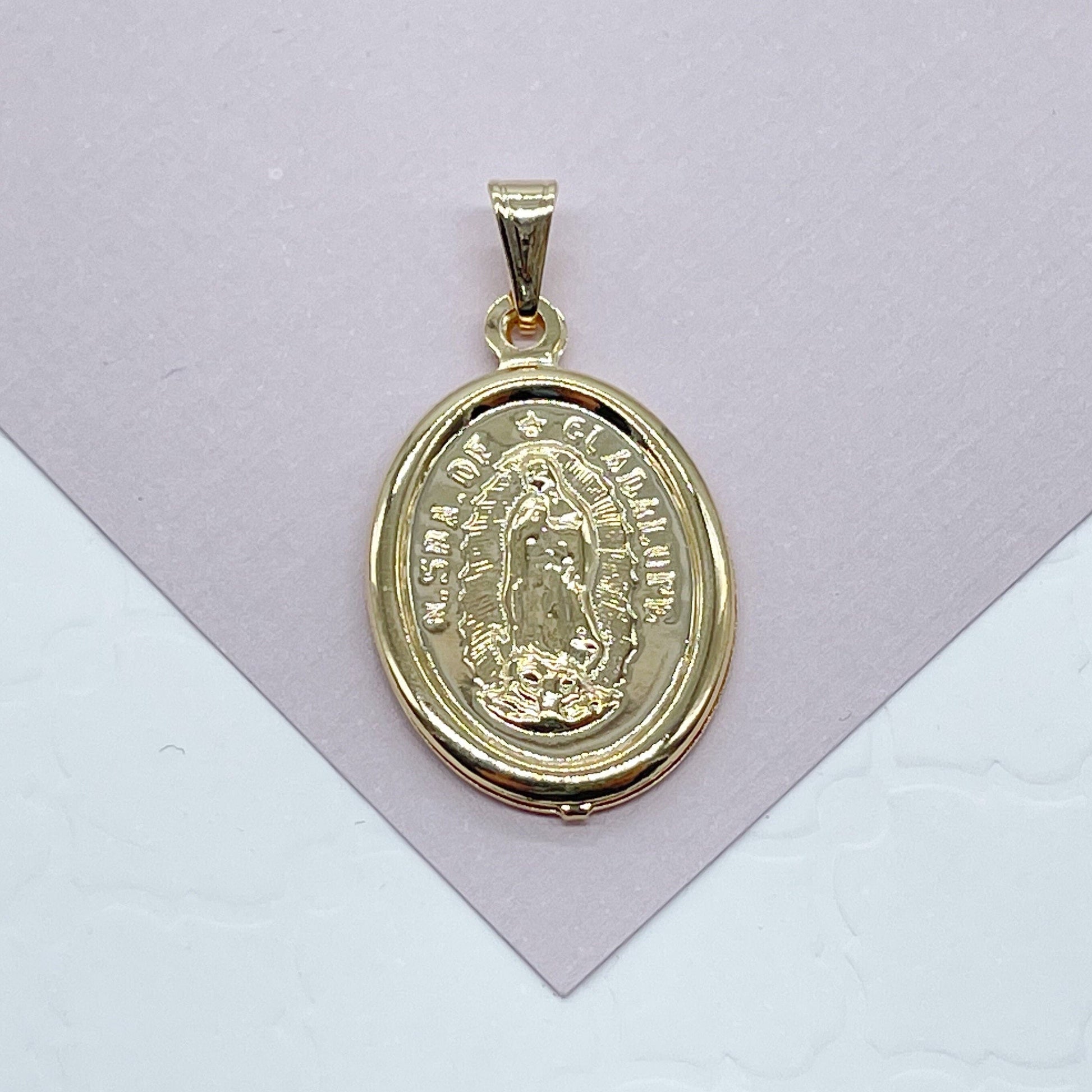 18k Gold Filled 15mm Our Lady of Guadalupe Oval Charm La Virgen de Guadalupe Pendant Dije Jewelry Supplies
