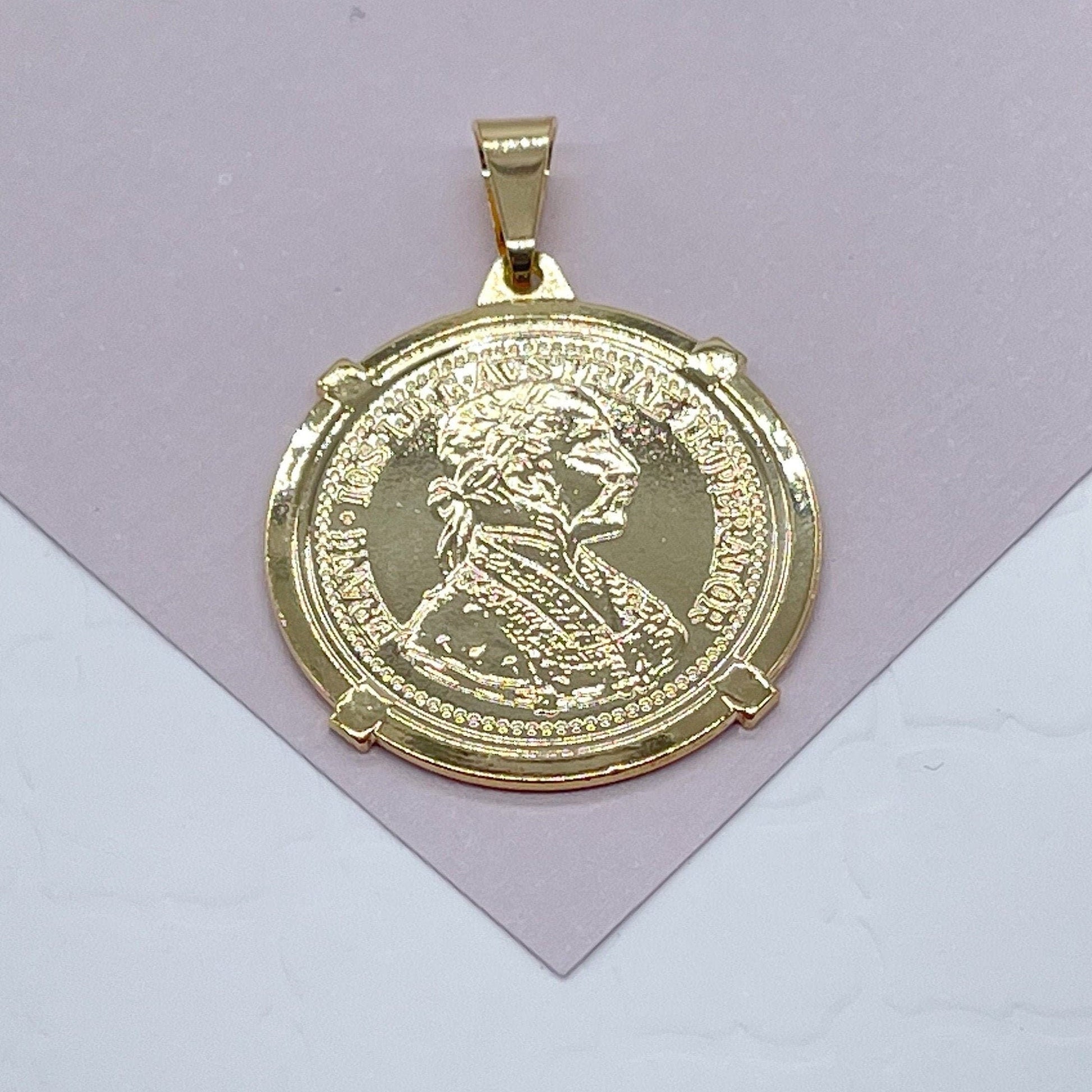 18k Gold Filled 2.5mm Quarter Round Coin Charm Gold Pendant Coin Jewelry Supplies, Austrian Francis Joseph Imperator