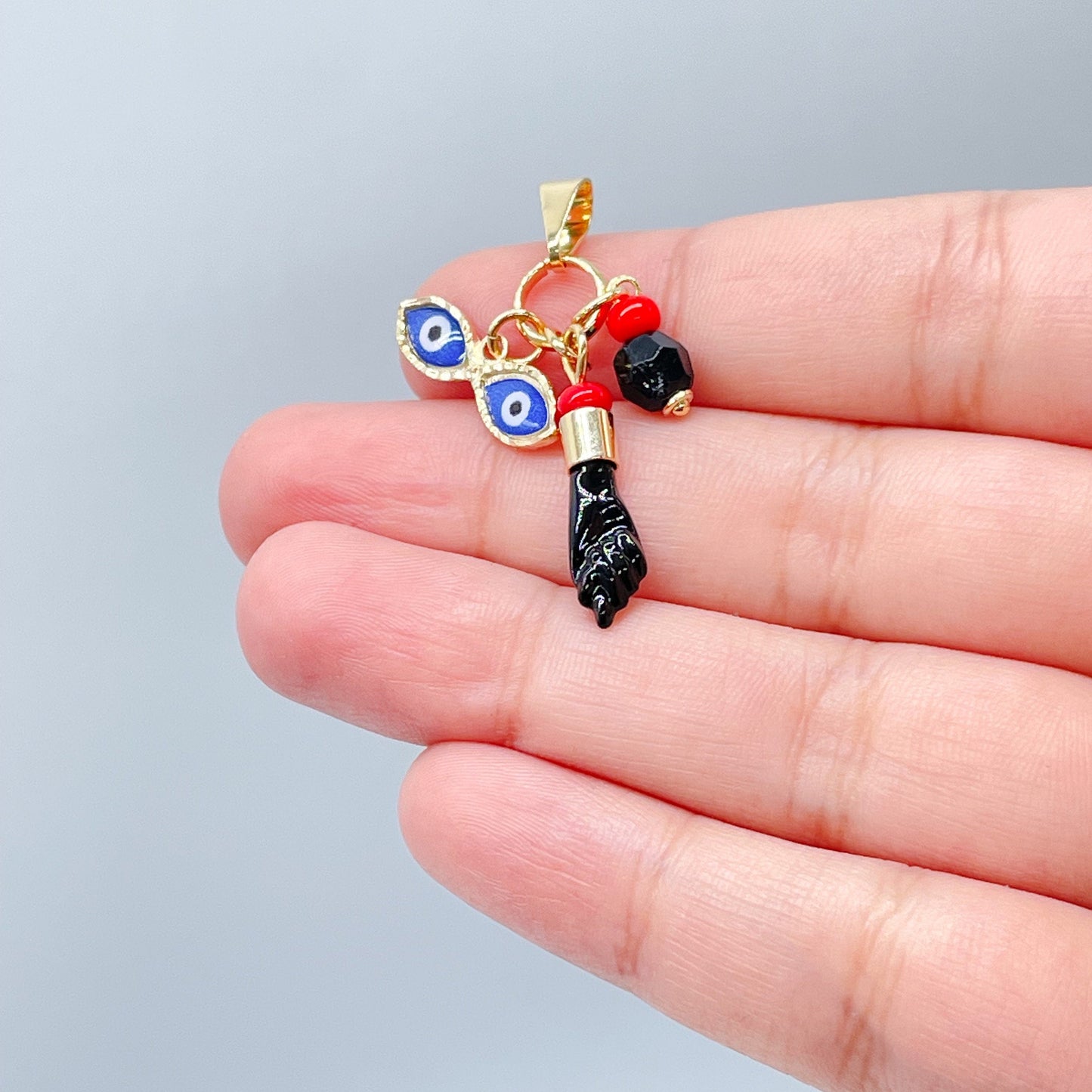 18k Gold Filled Ojo de Santa Lucia, Azabache & "Figa" Charms Wholesale Pendant