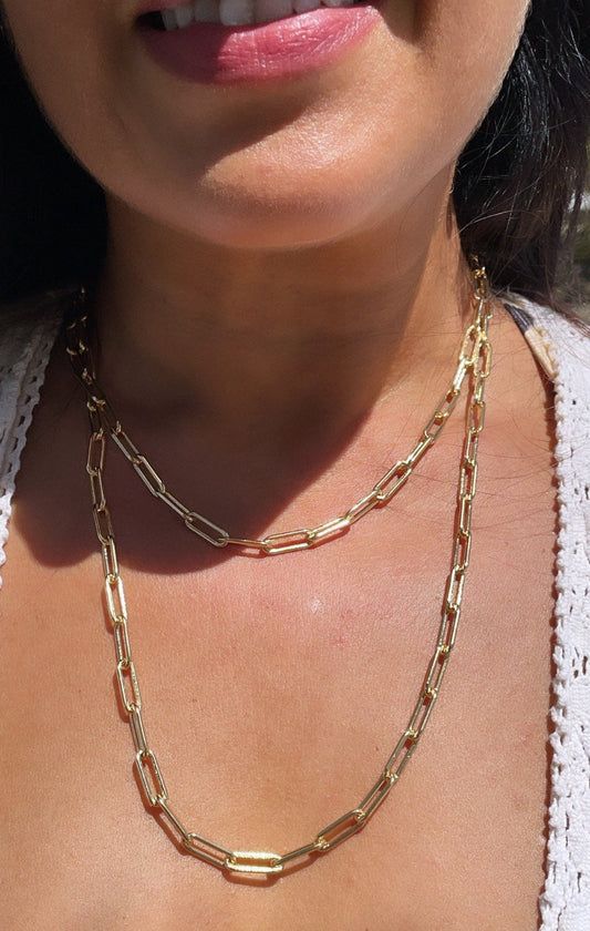 18k Gold Filled Paper Clip Chain 5mm Link Chain Necklace, Drawn Cable Link