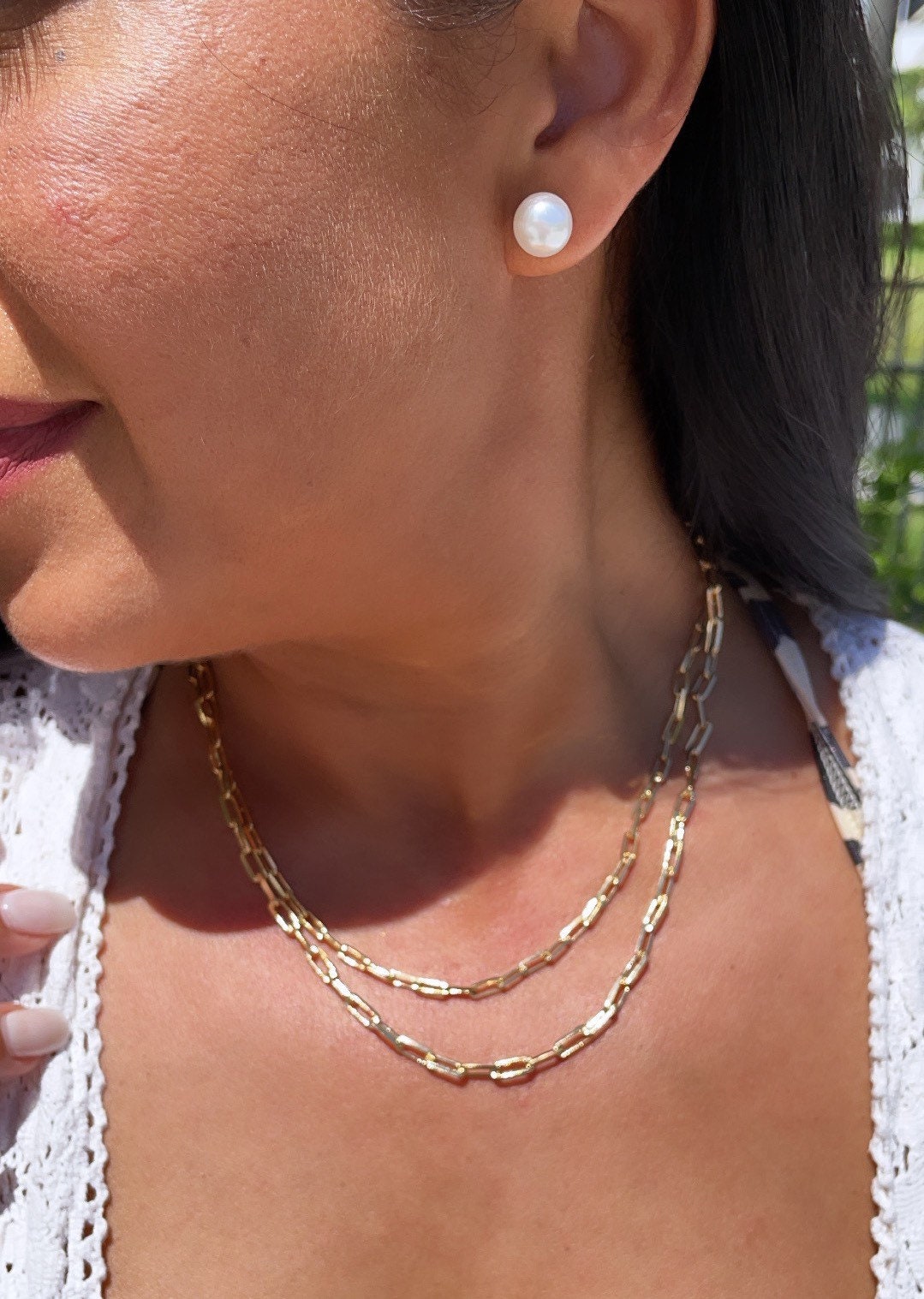 18k Gold Filled Paper Clip Chain 4mm Necklace