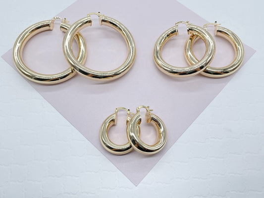 18k Gold Filled Hoop Earrings: 8mm Thick Chunky Hoops