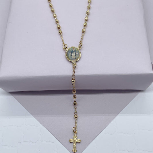 18k Gold Filled Rosary Necklace: Virgin Mary Image, Trendy Jewelry