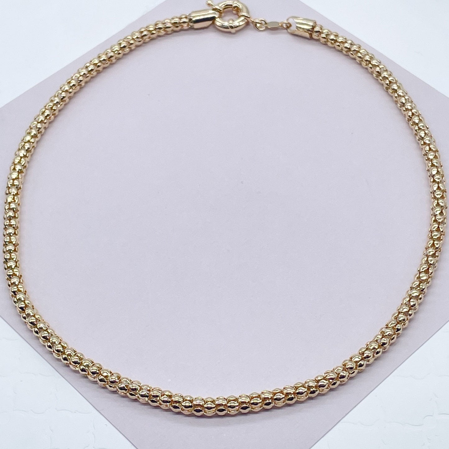 Gorgeous Unique 18K Gold Filled Wheat Link Tube Set Featuring Large Ring Clasp Hypoallergenic Jewelry Women Gold Bracelet