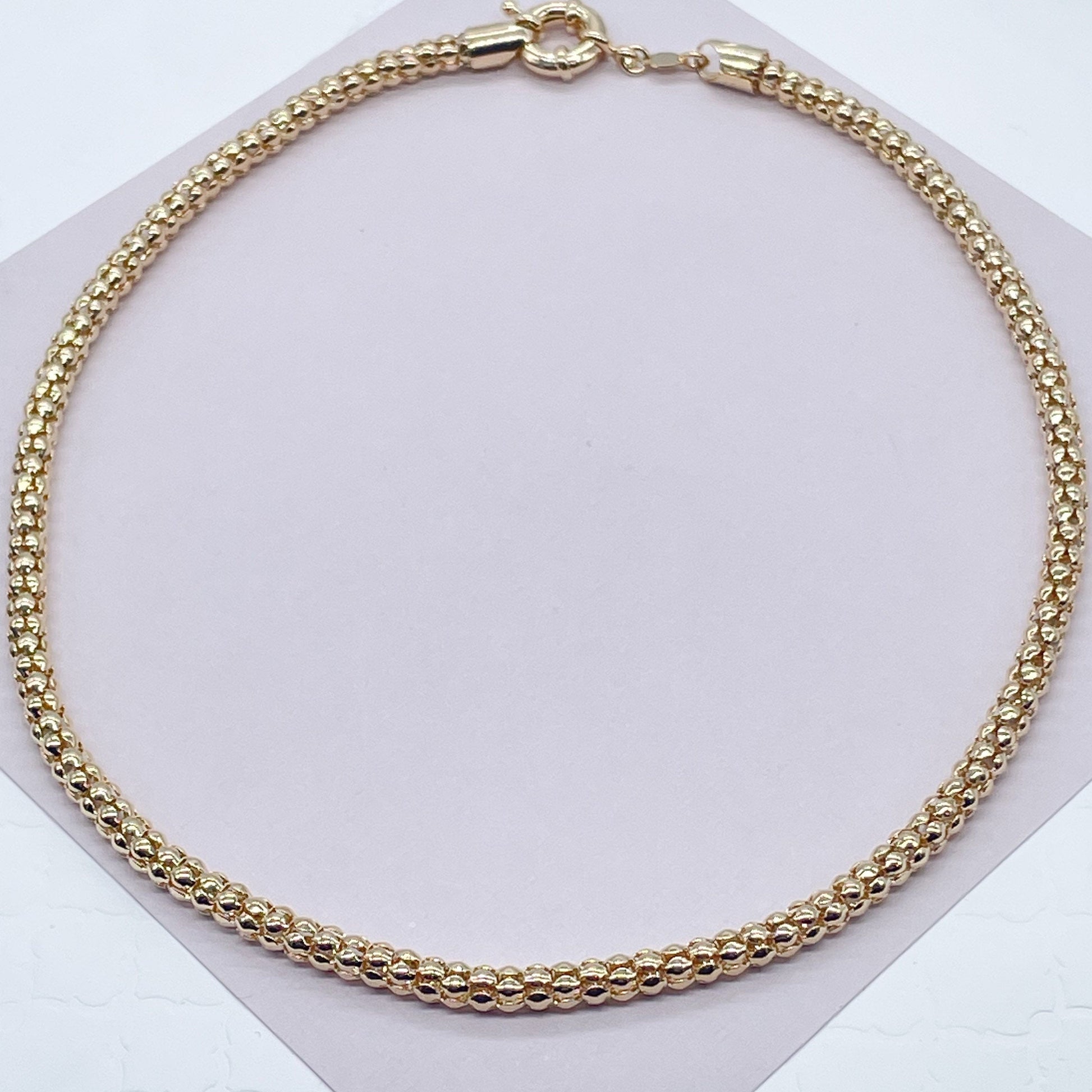 Gorgeous Unique 18K Gold Filled Wheat Link Tube Set Featuring Large Ring Clasp Hypoallergenic Jewelry Women Gold Bracelet