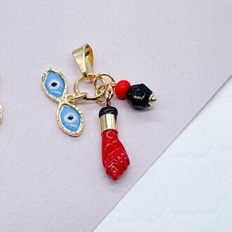 18k Gold Filled Ojo de Santa Lucia, Azabache & "Figa" Charms Wholesale Pendant