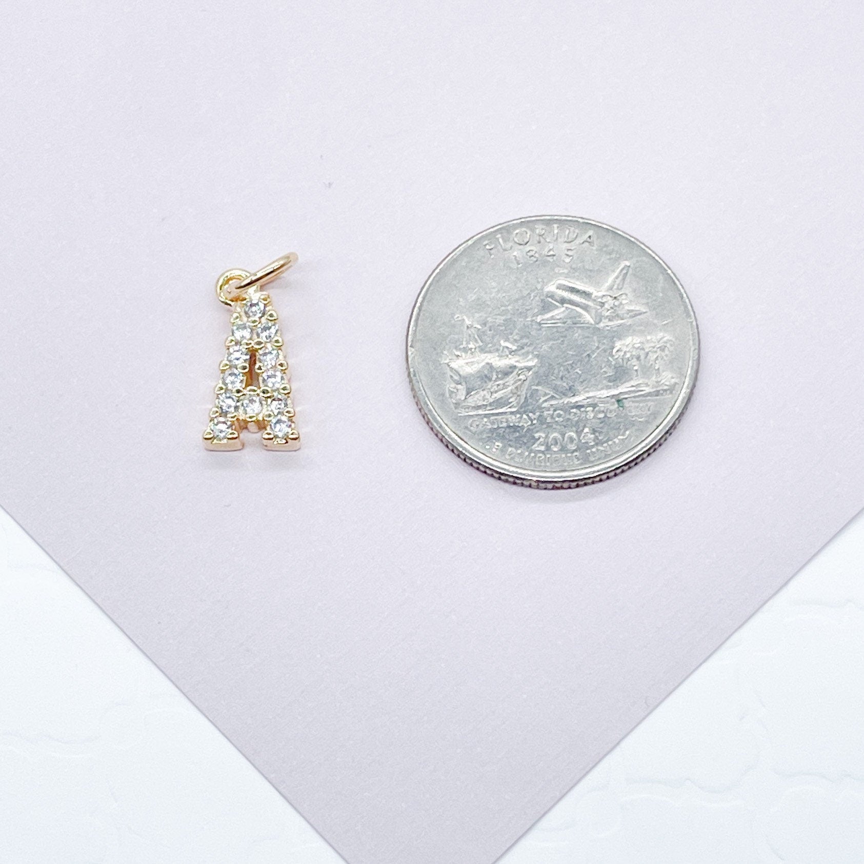 18k Gold Filled Cubic Zirconia Alphabet Letters Charms CZ Dainty Pendants
