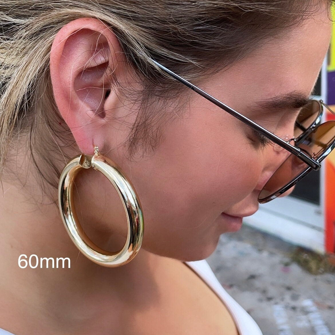 18k Gold Filled 8mm Thick Hoop Earrings, Chunk Gold Hoop, Fat Hoop Earrings And Jewelry Making Supplies