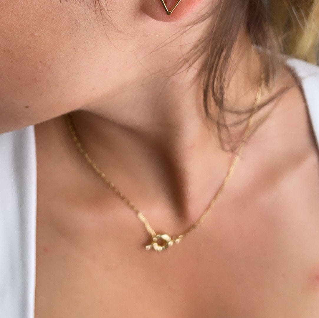 18k Gold Filled Paper Clip Chain Necklace with Toggle Lock (15 inch)