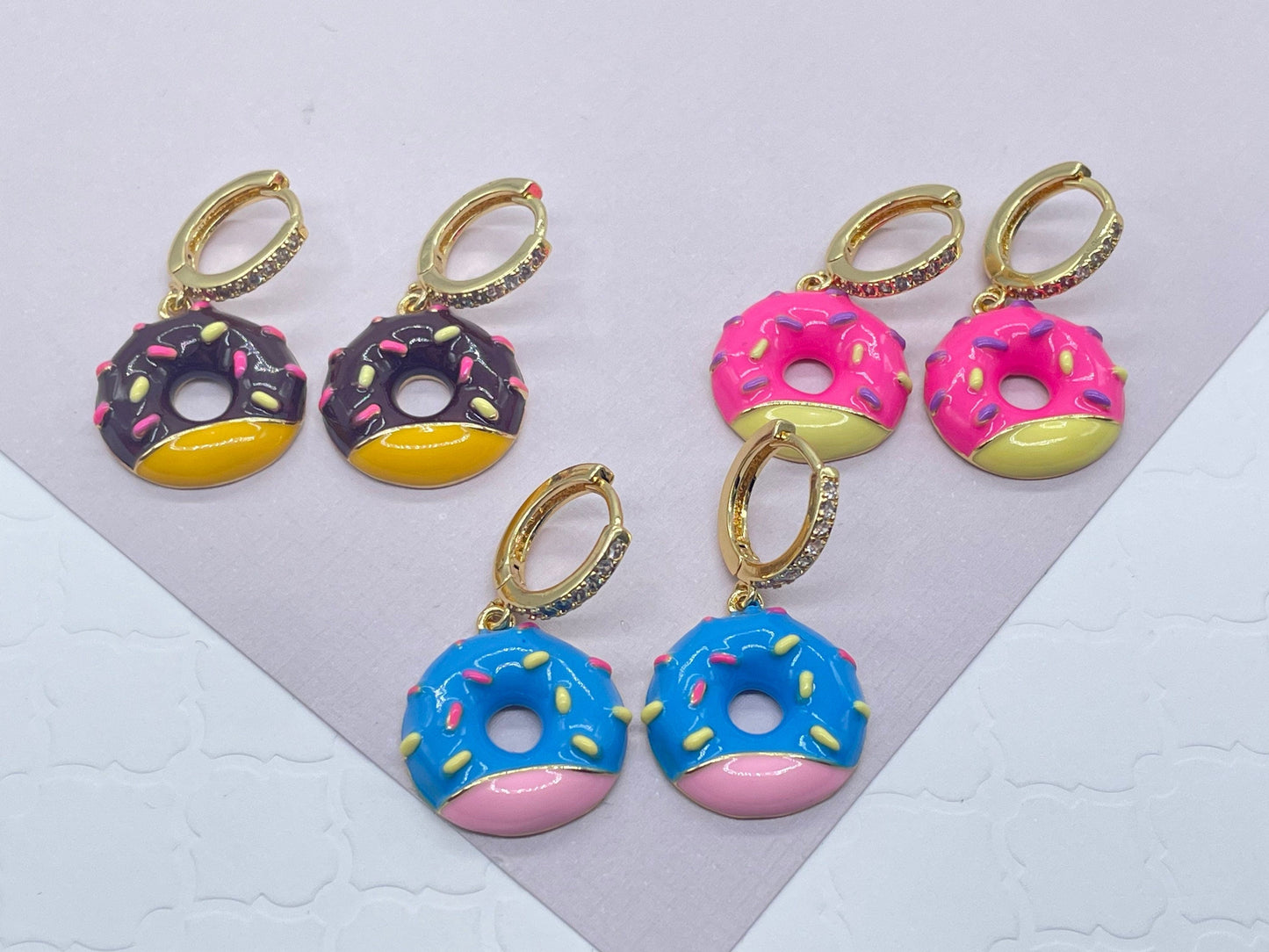 18K Gold Filled Colorful Donut Earrings Available In Different Colors And Tastes