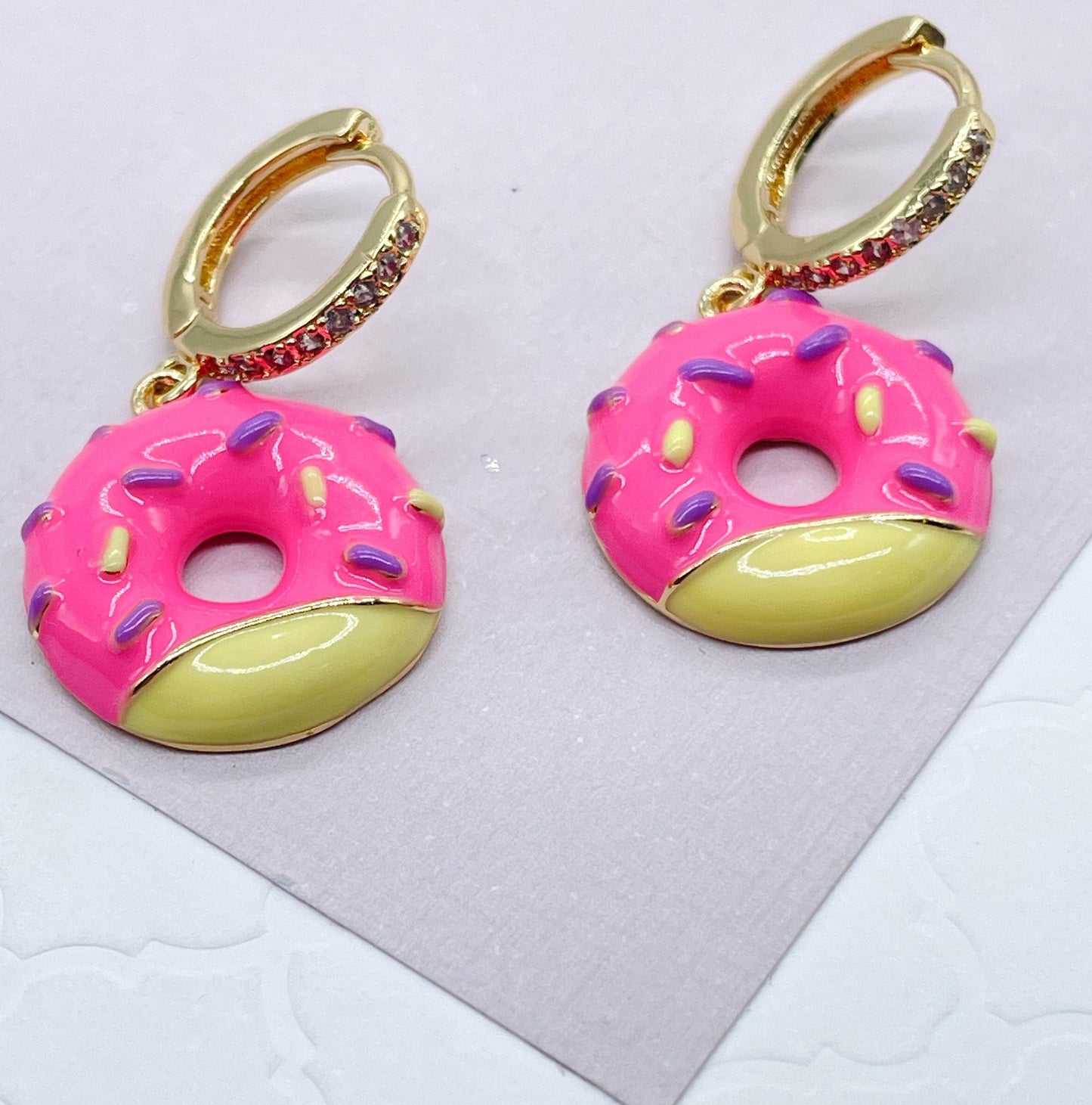 18K Gold Filled Colorful Donut Earrings Available In Different Colors And Tastes