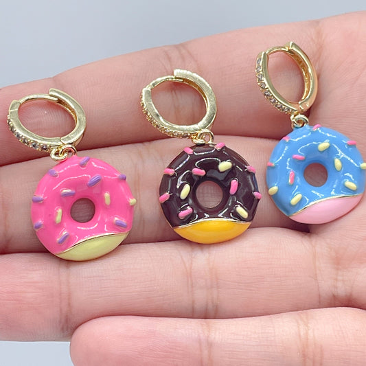 18K Gold Filled Colorful Donut Earrings Available In Different Colors And Tastes