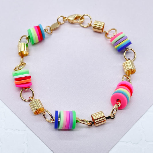 18k Gold Filled Colorful Flat Disk Set Colored Donuts Jewelry