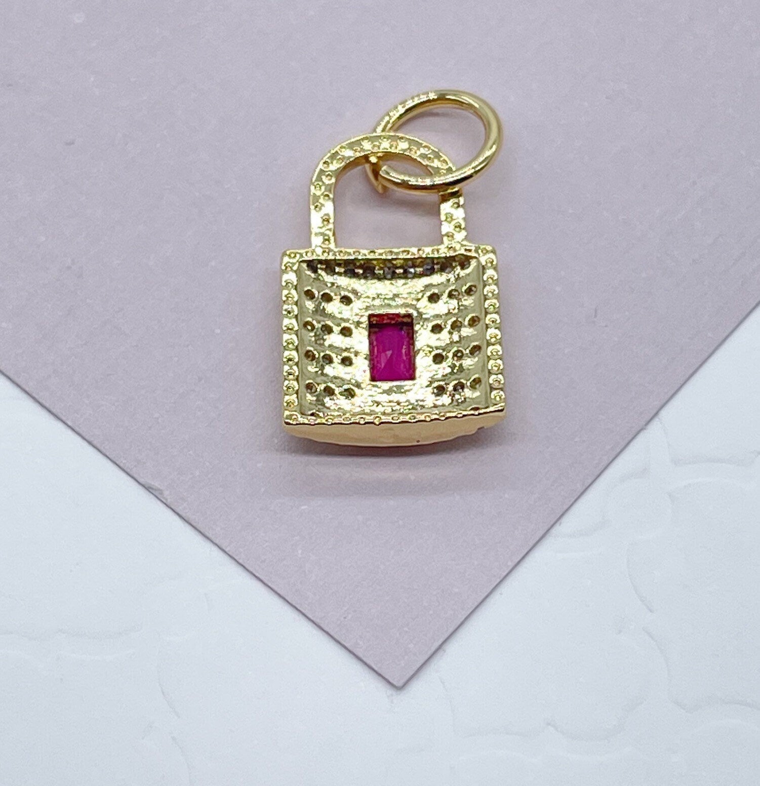 18k Gold Filled Lock Charm with Micro Pave Cubic Zirconia Featuring Dainty