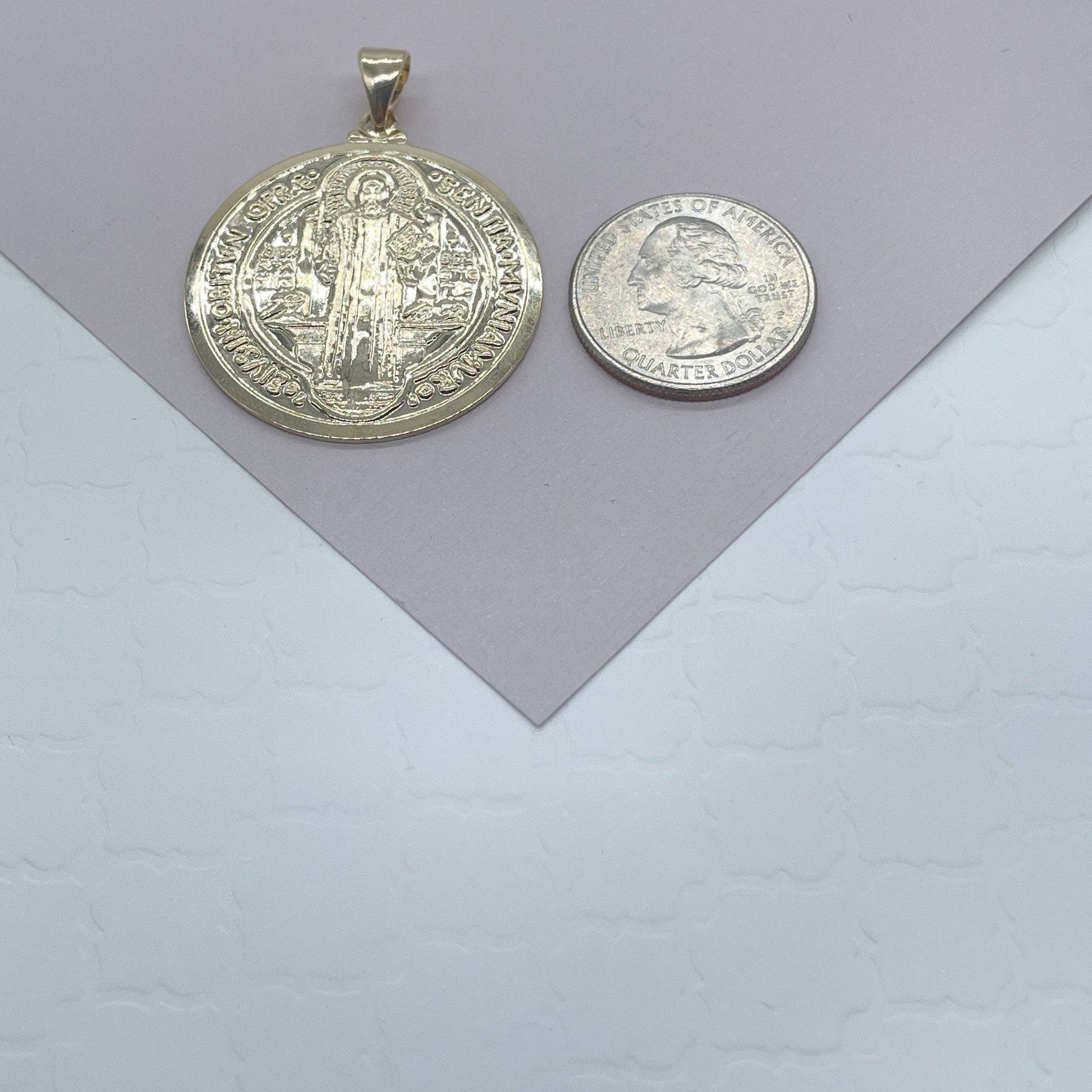 Double Sided 18k Gold Filled Saint Benedict Charm For Wholesale And Jewelry