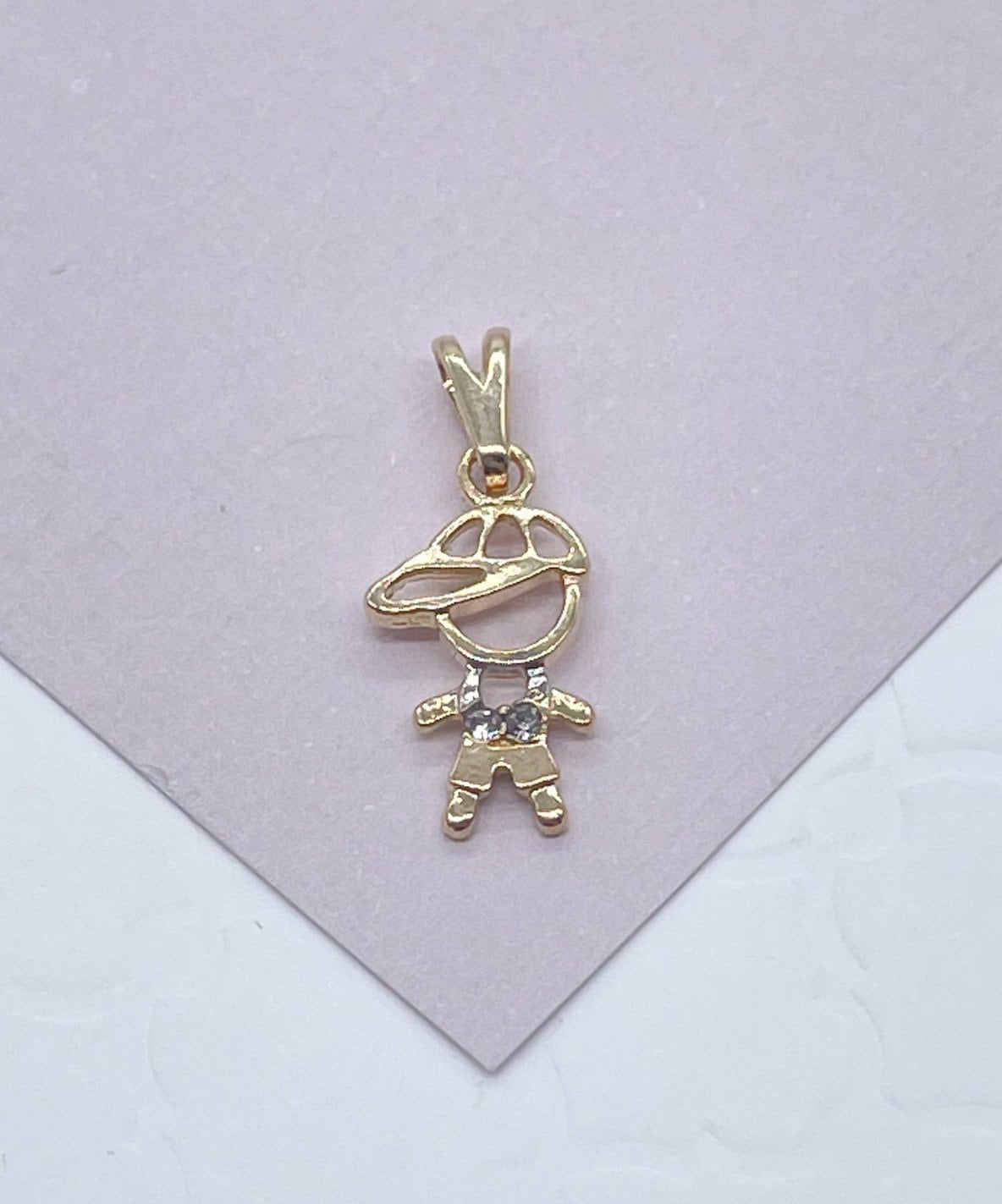 18k Gold Filled Kids Charms Boy in a Hat or Girl Featuring Cubic Zirconia and Jewelry Supplies Family Jewelry Mother