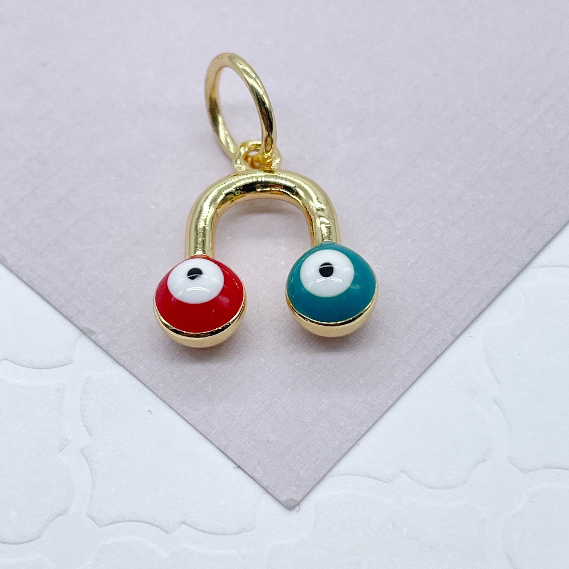 18k Gold Filled Colorful Evil Eye Enamel Pendant Protection Charm Jewelry Making Supplies