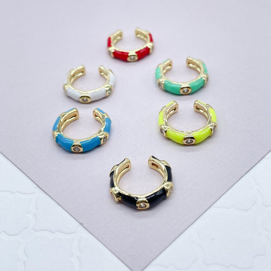 18k Gold Filled Colorful Enamel Ear Cuff Earrings Cubic Zirconia Details  Colored Jewelry
