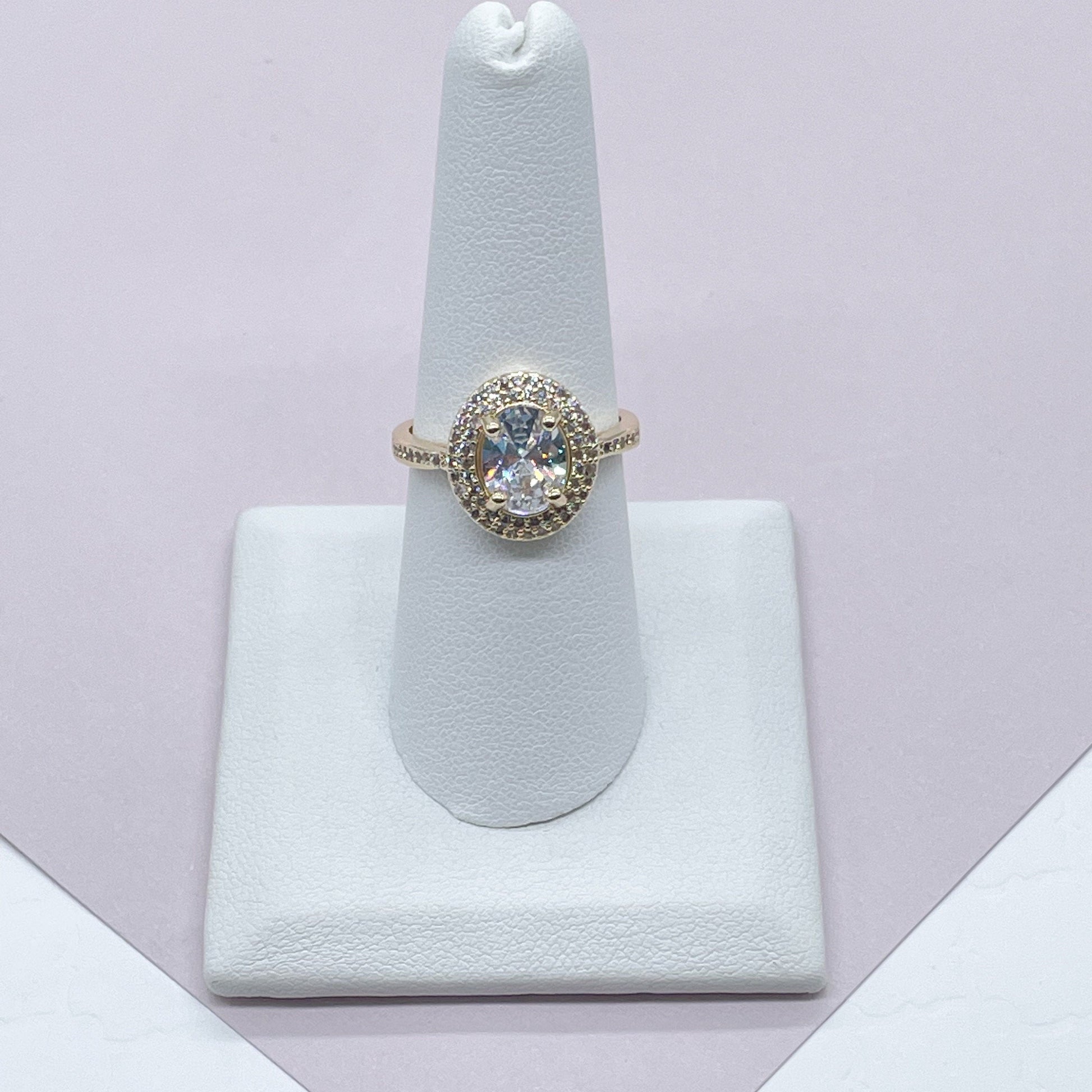 Art Deco 18k Gold Filled Oval Cubic Zirconia Ring, Engagement CZ Ring,