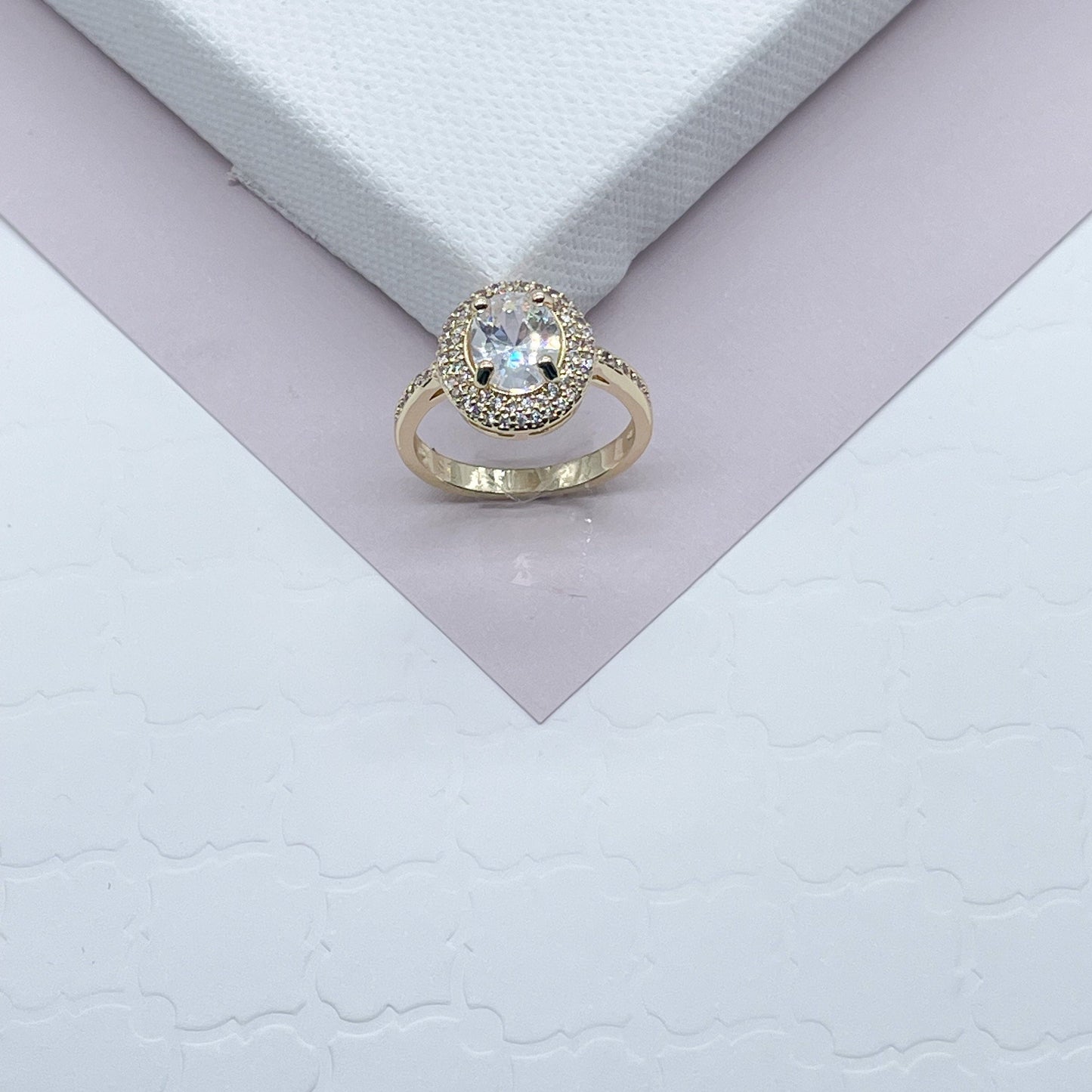 Art Deco 18k Gold Filled Oval Cubic Zirconia Ring, Engagement CZ Ring,