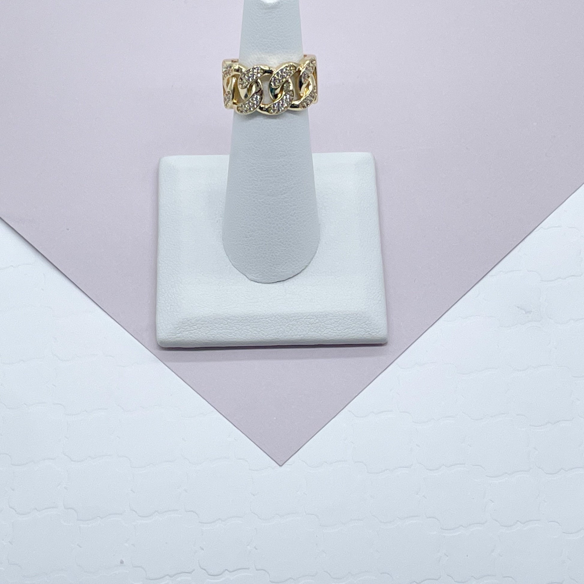 Adjustable 18k Gold Filled Thick Cuban Link Chain Ring With Micro Pavè Cubic Zirconia Dainty Ring And Jewelry Making Supplies