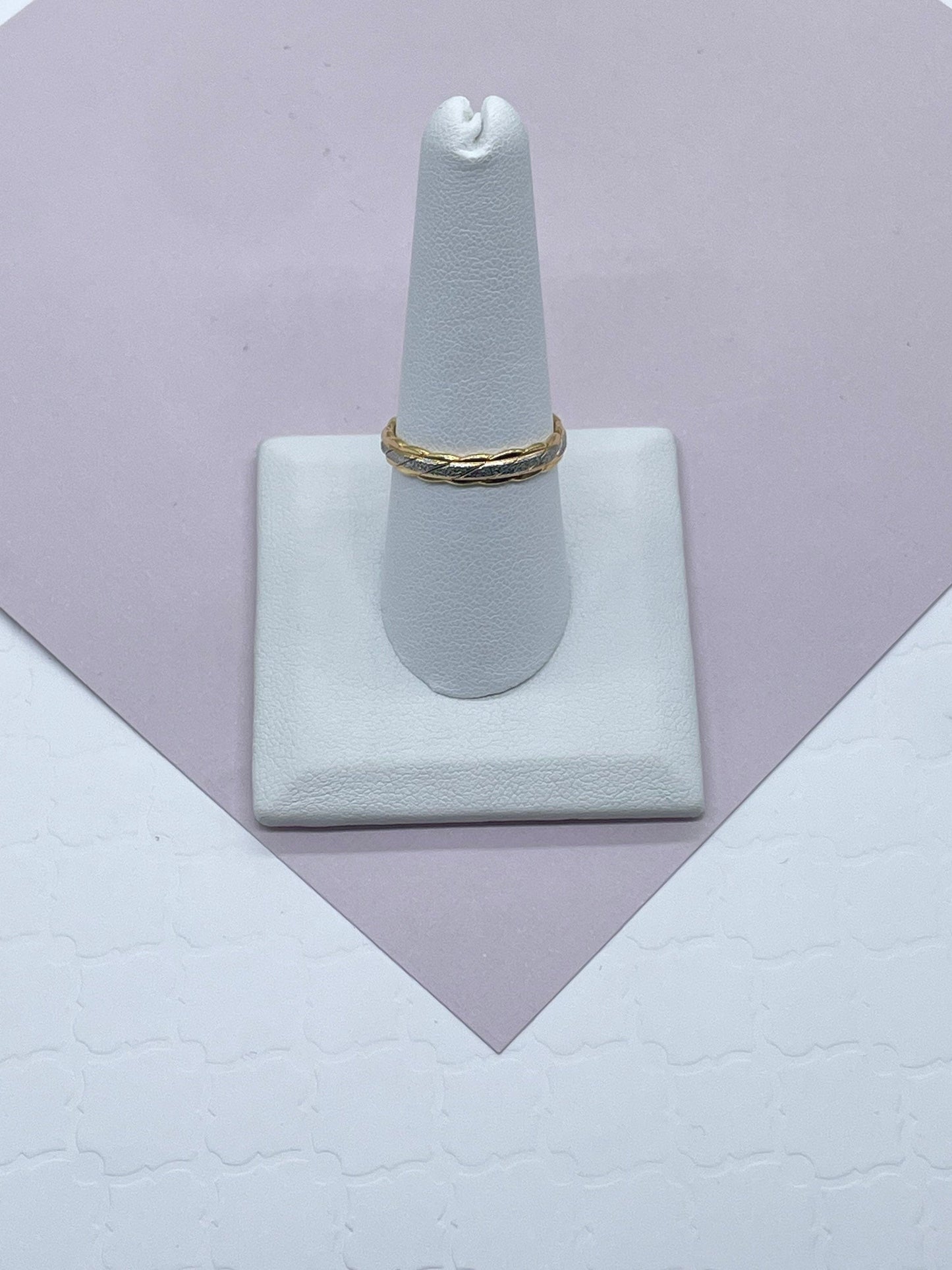 18k Gold Filled Twisted Details Ring Featuring A Line of Silver On Top Of The Ring Dainty Ring