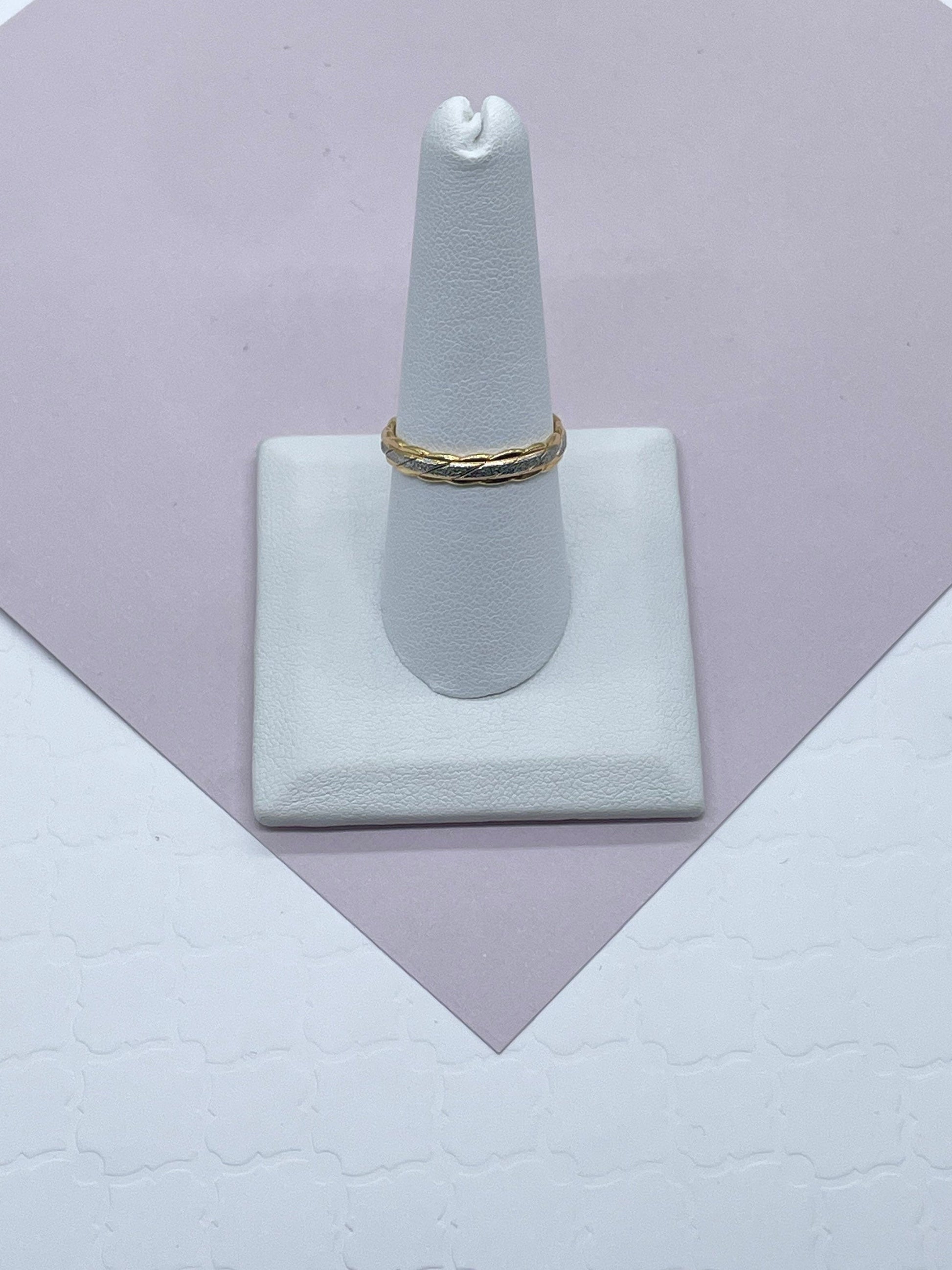 18k Gold Filled Twisted Details Ring Featuring A Line of Silver On Top Of The Ring Dainty Ring