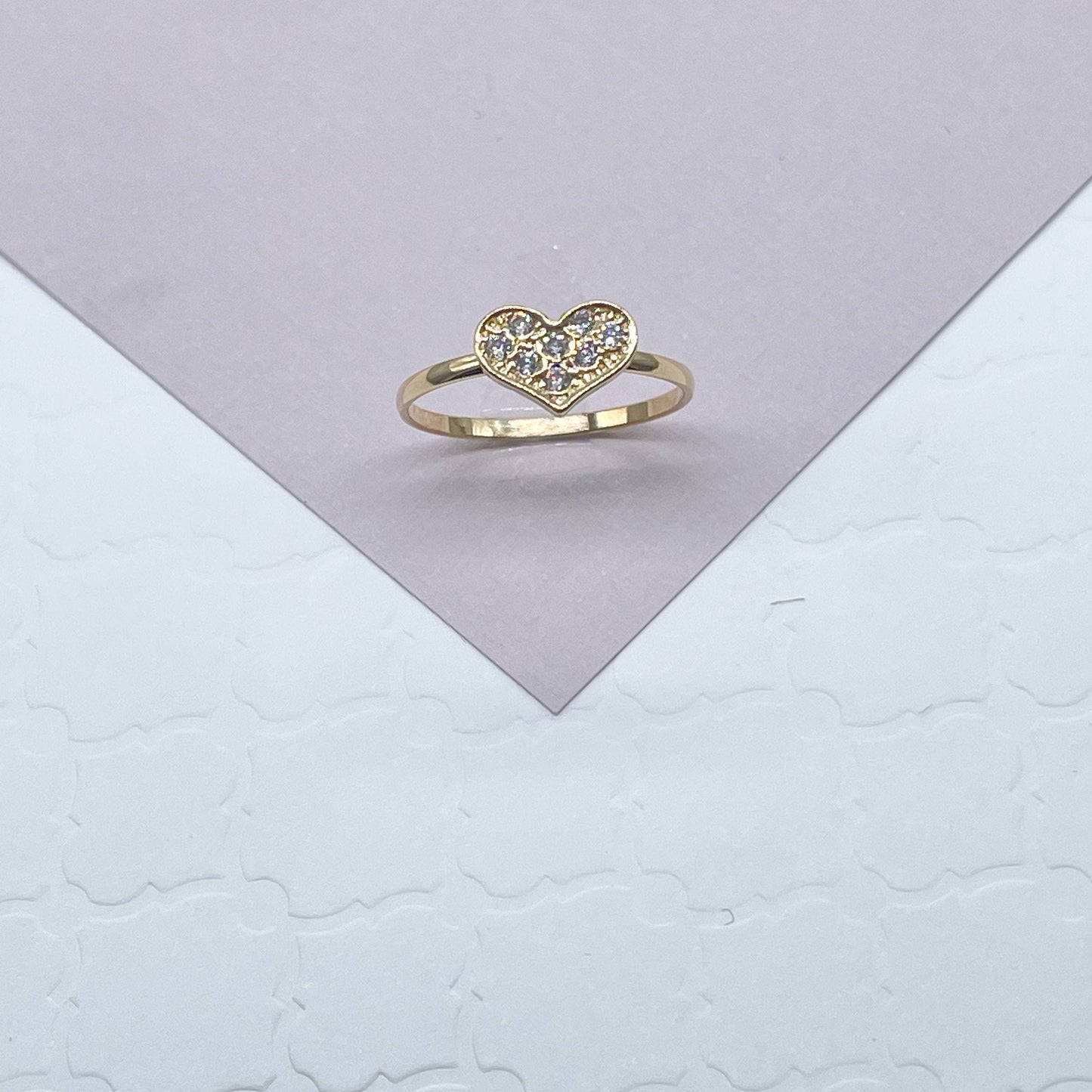18k Gold Filled Mini Heart Ring Featuring Cubic Zirconia on Top Dainty Gold Ring