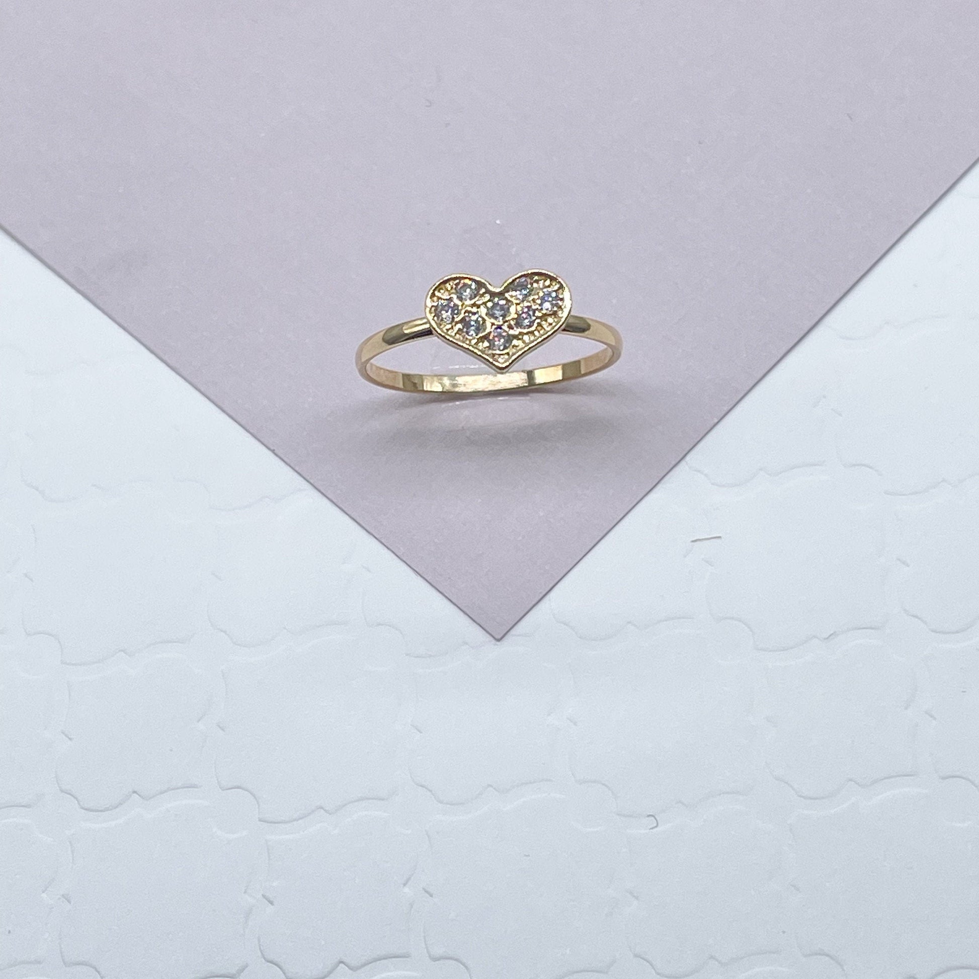 18k Gold Filled Mini Heart Ring Featuring Cubic Zirconia on Top Dainty Gold Ring