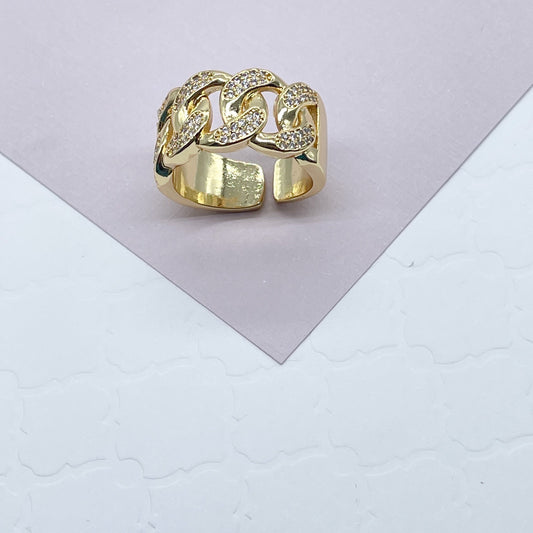 Adjustable 18k Gold Filled Thick Cuban Link Chain Ring With Micro Pavè Cubic Zirconia Dainty Ring And Jewelry Making Supplies