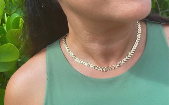 18k Gold Filled Fishtail Choker, Chevron Style Choker Necklace, Fishbone, Gold