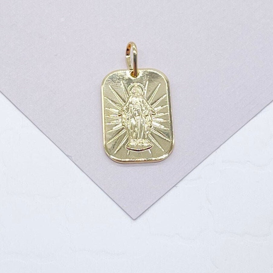18k Gold Layered Jesus Plate Charm With Diamond Cut Detail   And Jewelry Making Supplies Dainty Pendant