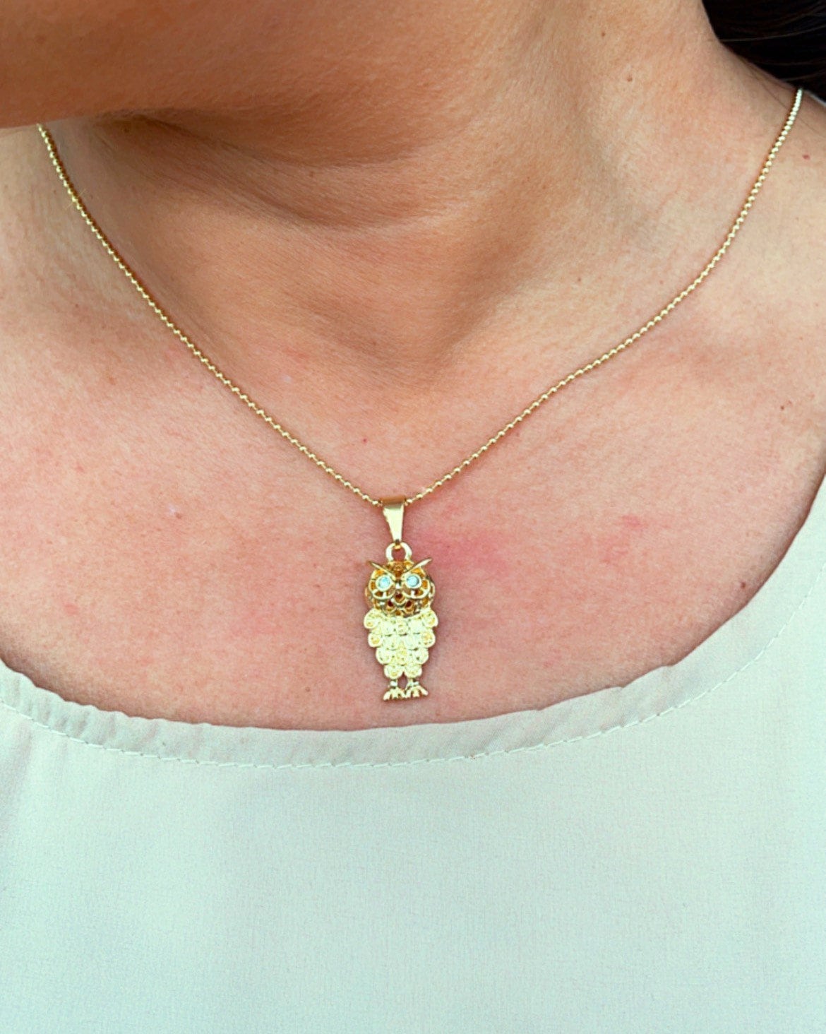 18k Gold Filled Owl Charm Featuring Cubic Zirconia Eyes For Wholesale And