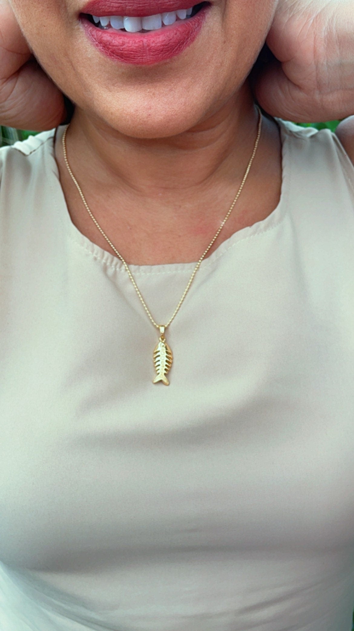18k Gold Filled Fishbone Charm: Marine Life Pendant