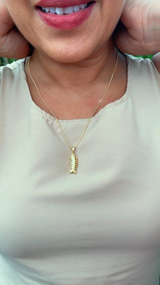 18k Gold Filled Fishbone Charm: Marine Life Pendant