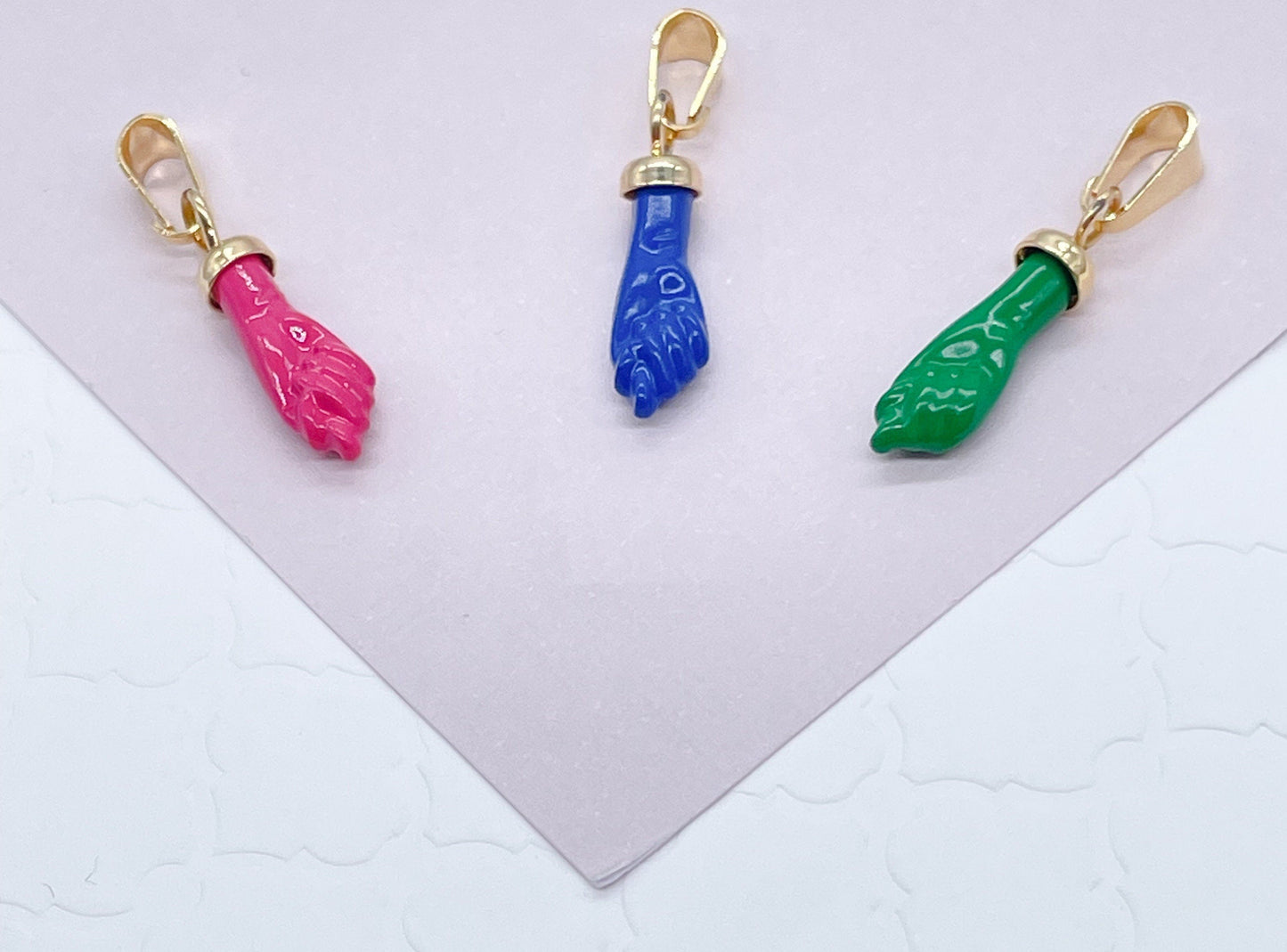 18k Gold Filled 15mm Protection "Figa" Charm In Blue, Red, Black Or White Colors