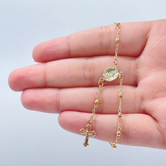 18k Gold Filled Dainty Rosary Bracelet Our Lady of Guadalupe With Victorian