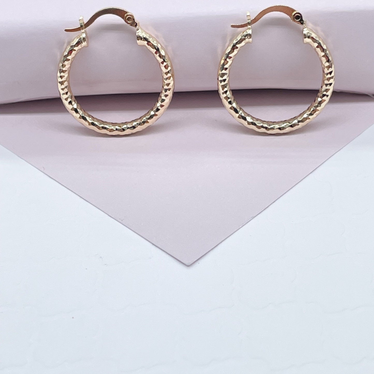 18k Gold Filled Small Rugged Textured Hoop Earring Medium Size 25mm the