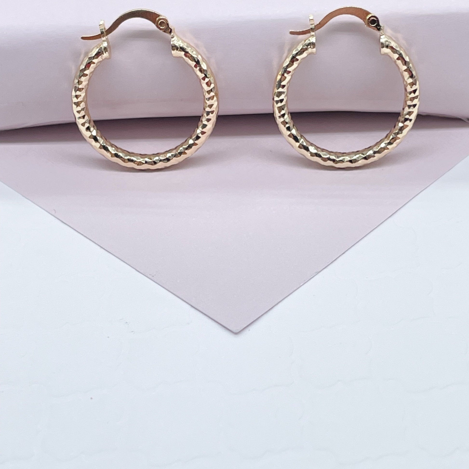 18k Gold Filled Small Rugged Textured Hoop Earring Medium Size 25mm the