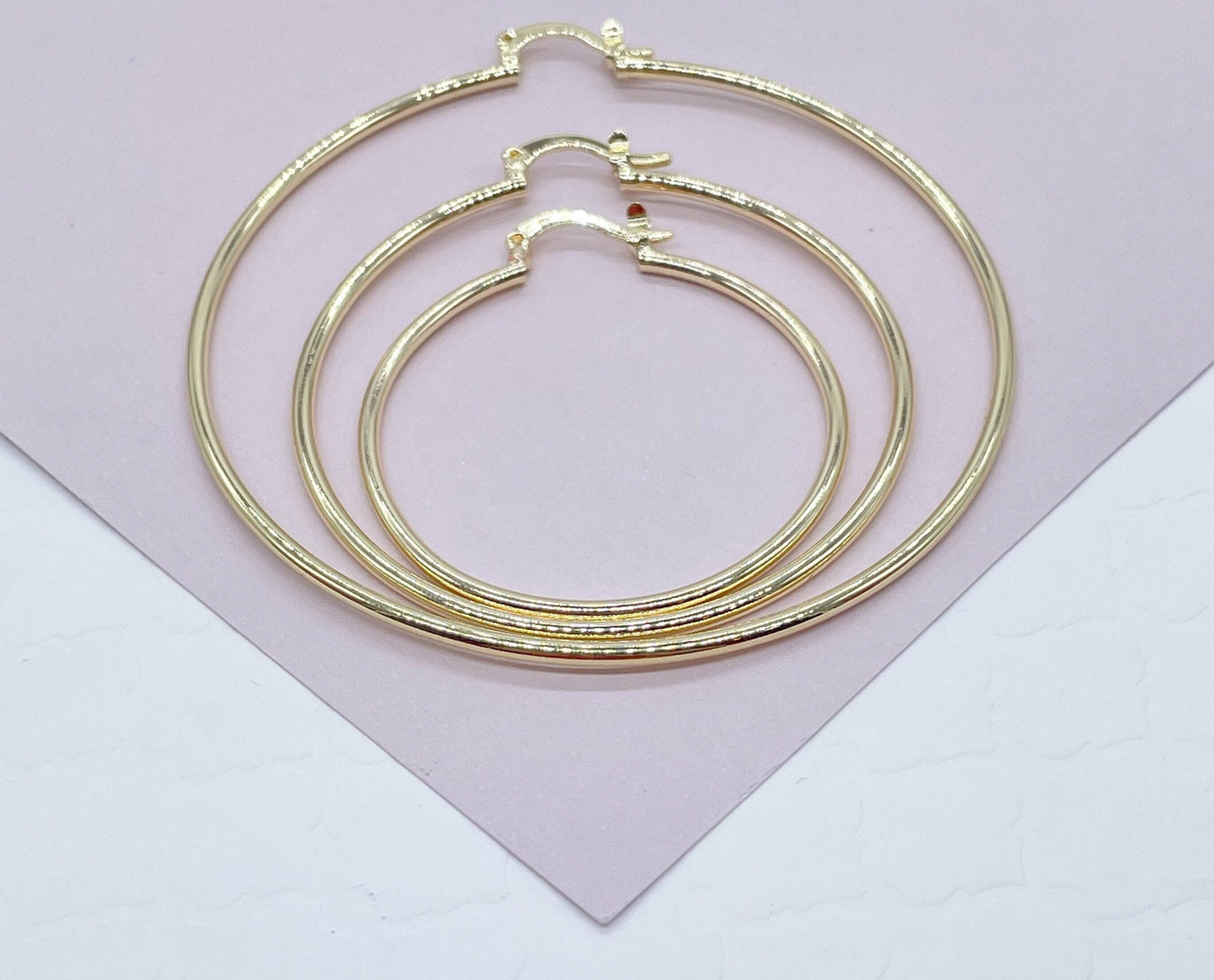 Light 18k Gold Filled Ultra Thin Hoops 1.7mm Thickness In S, M, L Sizes And Jewelry Making Supplies