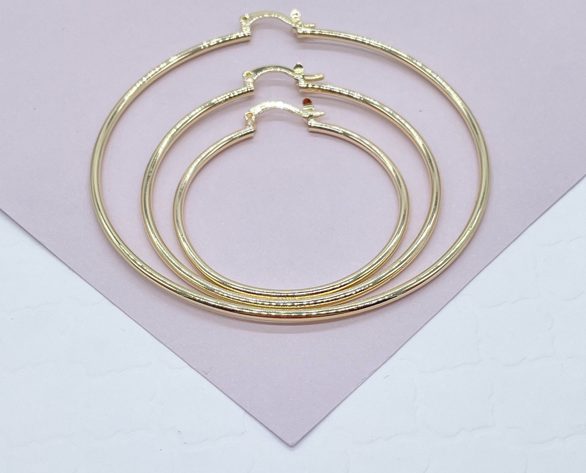 Light 18k Gold Filled Ultra Thin Hoops 1.7mm Thickness In S, M, L Sizes And Jewelry Making Supplies
