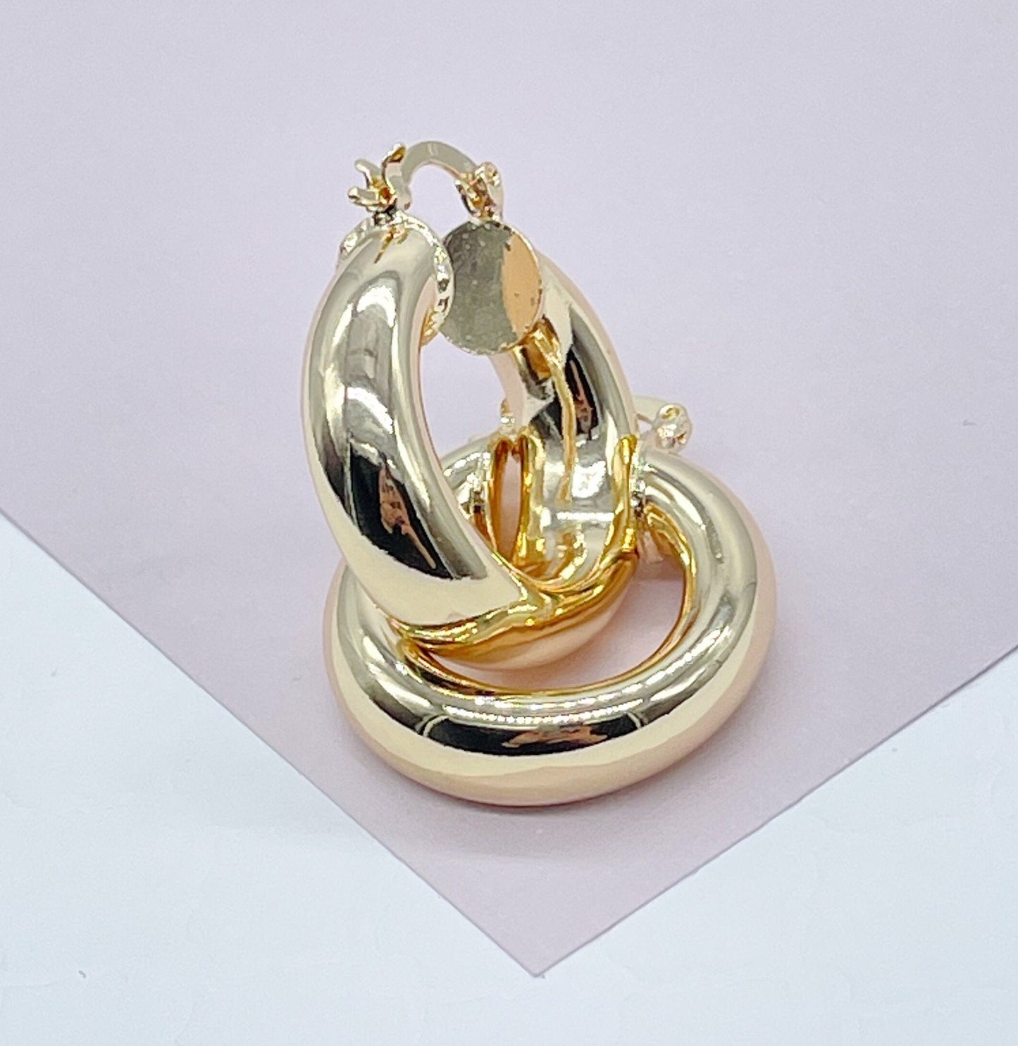 Chunky And Small 18k Gold Filled Plain Hoop Earrings