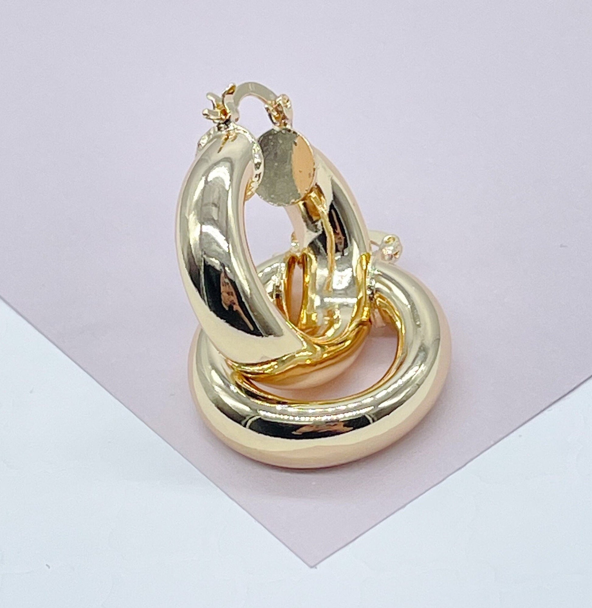 Chunky And Small 18k Gold Filled Plain Hoop Earrings